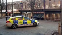 Police cordon at the bottom of The Moor in Sheffield City Centre