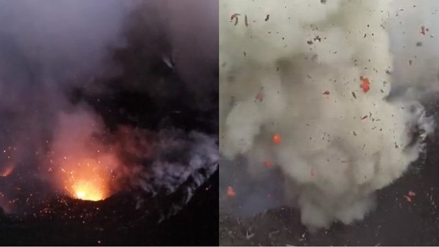 Yasur : les images d'une éruption vue de l'intérieur du cratère d'un volcan