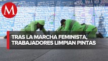 Barren, limpian grafitis y quitan vallas en calles de CdMx tras marcha del 8M