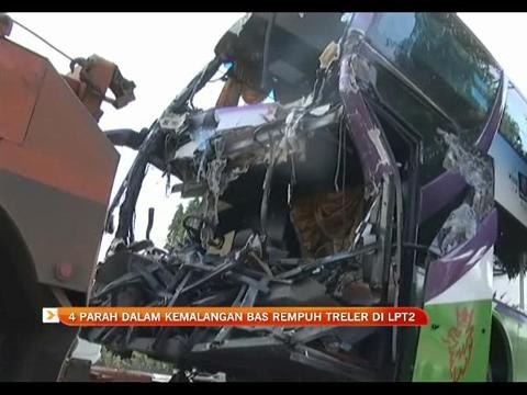 4 parah dalam kemalangan bas rempuh treler di LPT2