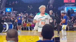 Jackie Moon Warms up with Players Before Warriors Game