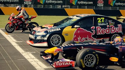 Une course insolite entre une F1, une moto GP et une V8 Supercar