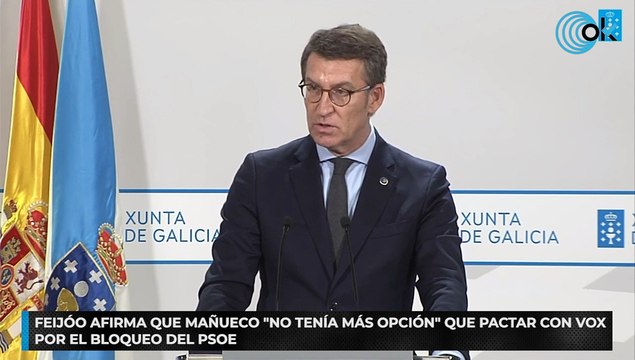 Feijóo afirma que Mañueco no tenía más opción que pactar con Vox por el bloqueo del PSOE