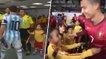 Cristiano Ronado et Lionel Messi face à des enfants
