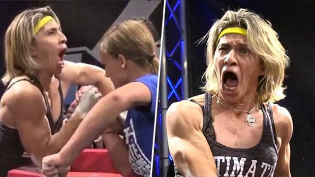 Cette femme devient hystérique lors d'une compétition de bras de fer
