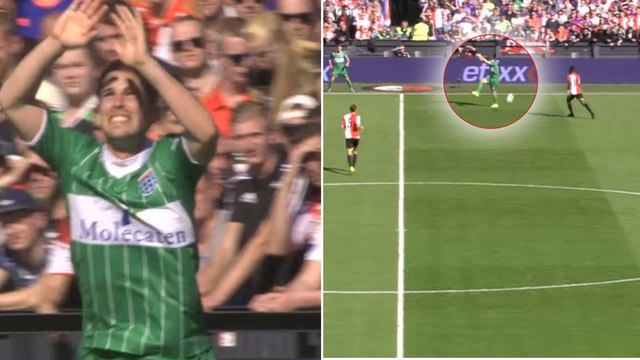 Ebloui par le soleil, il essaye quand même de contrôler le ballon !