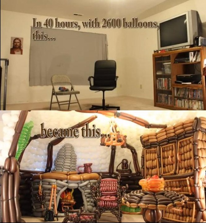 Il reproduit la maison de Bilbo du Seigneur des Anneaux... avec 2 600 ballons !