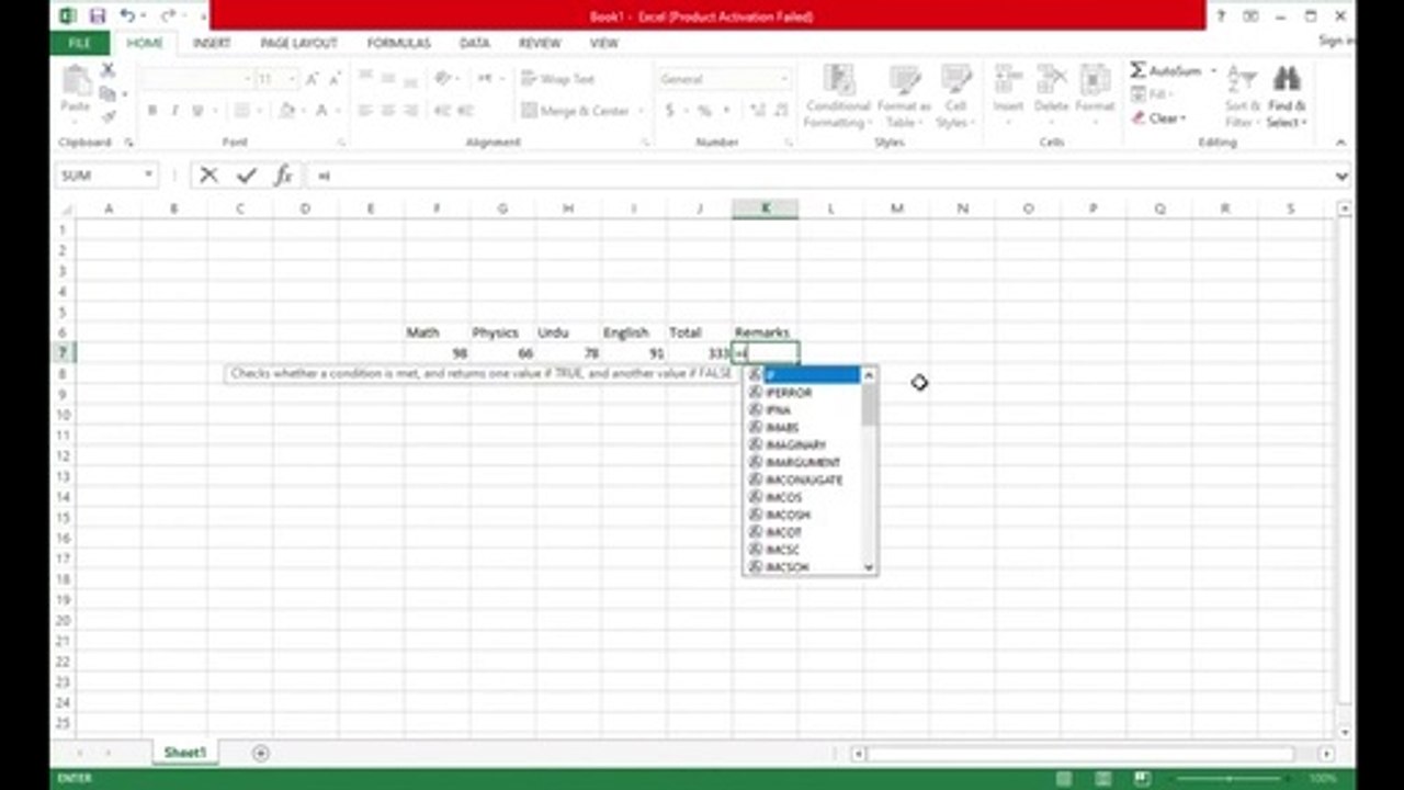 Microsoft Excel Hindi Urdu tutorials IF formula - class 9 | MS Excel formulas | Technical Buddy