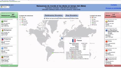 Cette carte dévoile les naissances et les décès du monde entier en temps réel