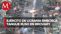 Vídeo muestra destrucción de tanque en Brovary, Ucrania