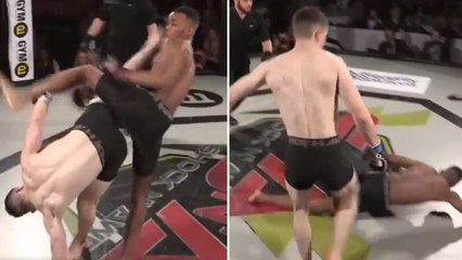 Pour son premier combat, ce spécialiste de MMA inflige un énorme KO grâce à un capoeira kick