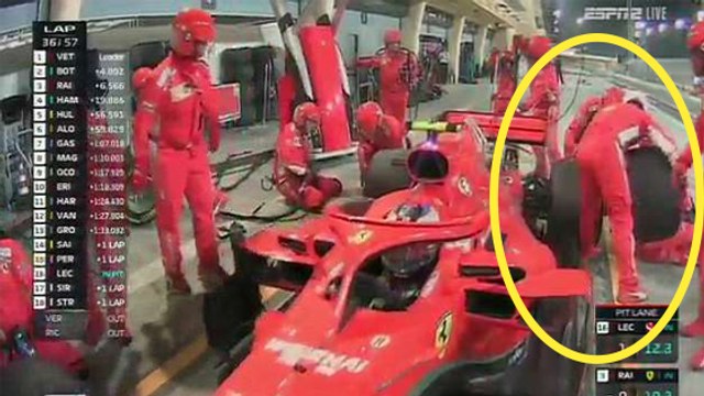 F1 GP de Bahrein : Kimi Raikkonen roule sur la jambe de son mécanicien