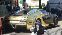 Une Bugatti Veyron et une Lamborghini Aventador en or en pleine rue !