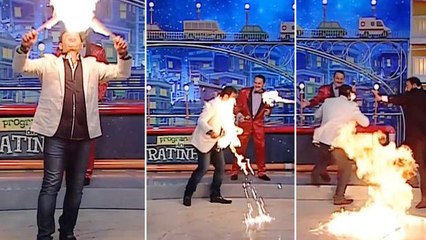 Lors d'un numéro risqué, un homme prend feu sur un plateau télé