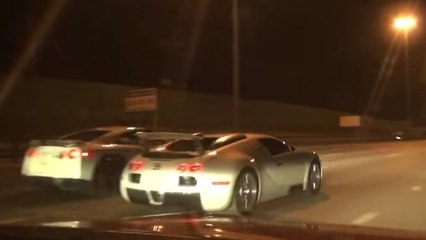 Course urbaine entre une Nissan GT-R et une Bugatti Veyron