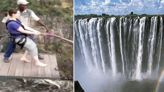 Elle saute à l'élastique aux milieux des plus larges chutes du monde