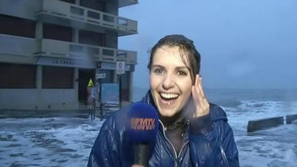 Fanny Agostini arrosée par une vague en direct