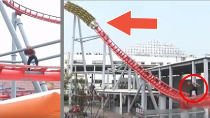 Il évite de justesse de se faire écraser par des montagnes russes