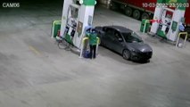 Benzin istasyonunda akılalmaz görüntüler! Kameralara öyle bir yakalandılar ki...
