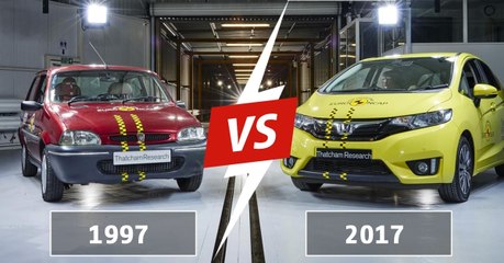 Une Rover 100 de 1997 et Honda Jazz de 2017 s'affrontent lors d'un crash-test