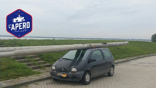 Ivre, il vole deux énormes lampadaires qu'il charge sur sa Twingo