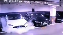 Une caméra de surveillance filme une Tesla qui prend feu et explose toute seule dans un parking (VIDEO)