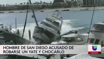 Intenta robarse un yate de millones de dólares y termina chocando contra el muelle y otras embarcaciones.