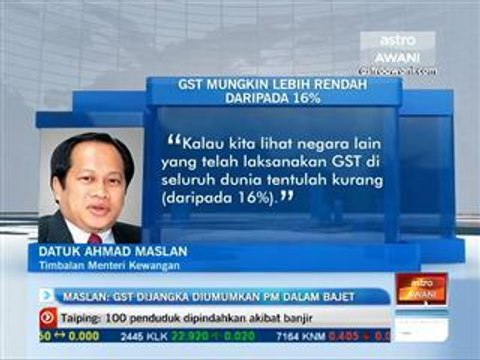 Maslan: GST dijangka diumum PM dalam bajet