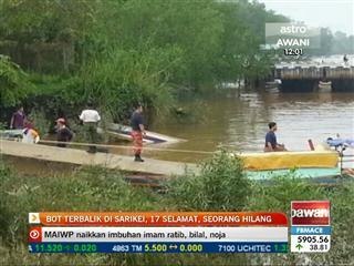 Bot terbalik di Sarikei, 17 selamat, seorang hilang