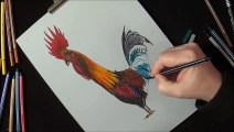 Drawing Anamorphic Rooster for Kids - Adults - How to Draw 3D Rooster - Trick Art on Paper