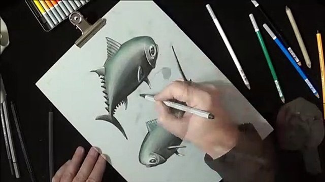How to Draw Tuna Fish - Drawing 3D Fish Illusion on Paper -By Vamos