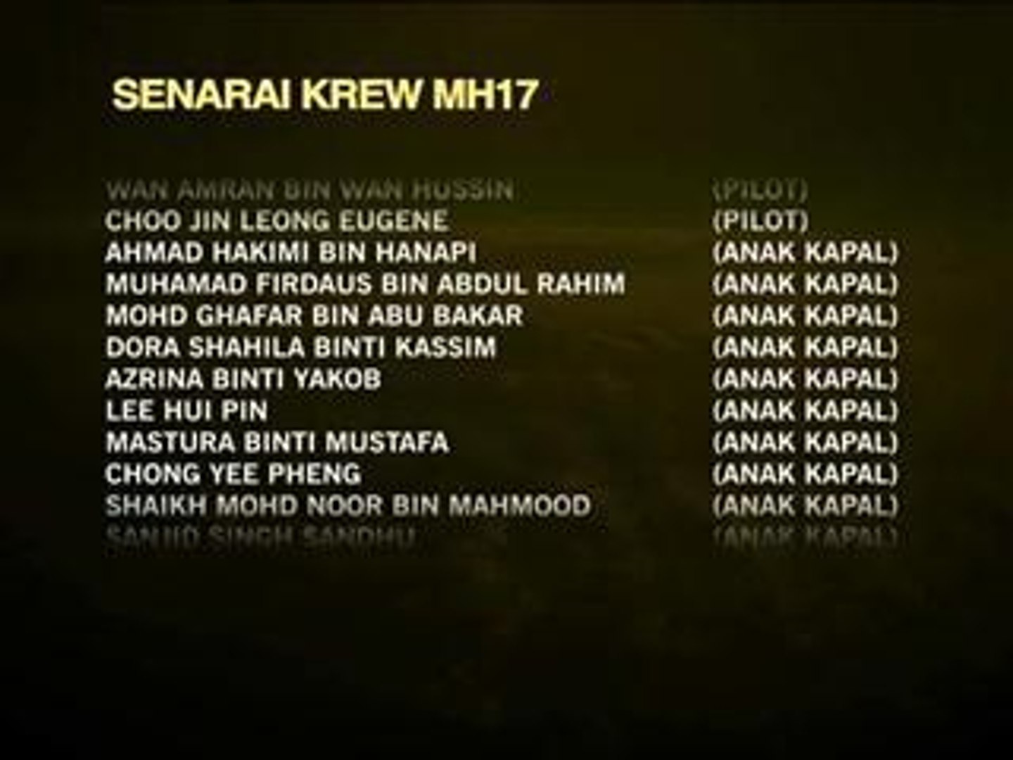 Senarai krew pesawat nahas MH17