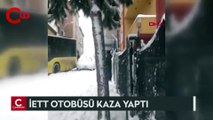 Ümraniye'de İETT otobüsü buzlanan yolda kaza yaptı