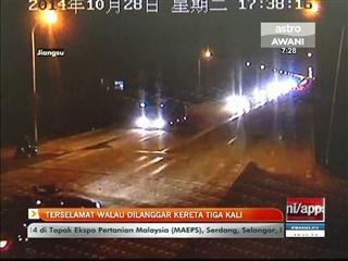 Terselamat walau dilanggar kereta tiga kali