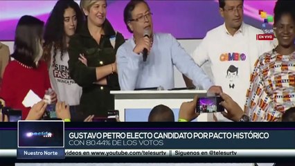 Candidato colombiano Gustavo Petro avanza con 80.44 % de los votos