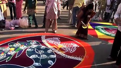 Devotees make Rangolis with social messages during Shri Siddeshwar Maharaj Yatra
