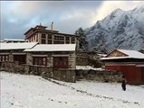 Mount Everest as a backdrop to Rongbuk Monastery