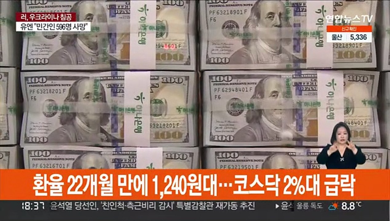 환율 22개월만에 1,240원대…코스닥 2%대 급락