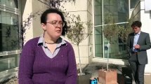 Phyllis Lake spokesperson for XR Midlands speaking at a protest at Barclays, Northampton