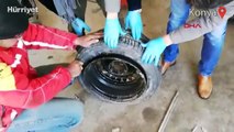 5 kilo esrarı otomobilin yedek lastiğine gizlemişler