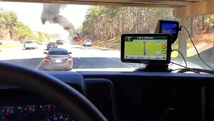 Car Ablaze on Interstate in Texas