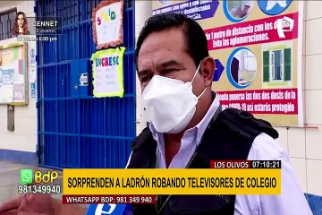 Sorprenden a escurridizo delincuente hurtando tres televisores de un colegio en Los Olivos
