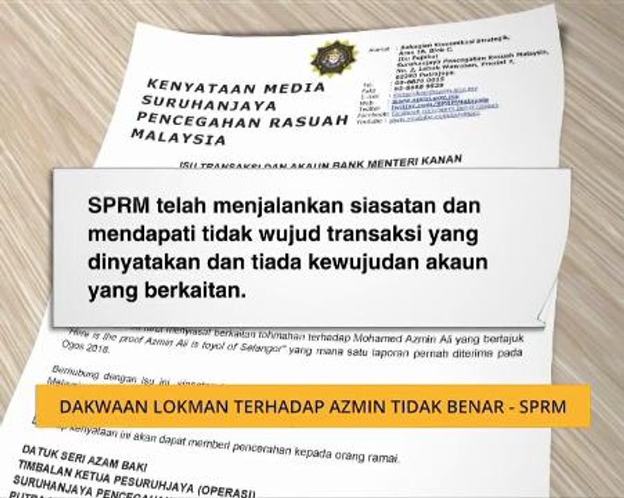 Dakwaan Lokman terhadap Azmin tidak benar - SPRM