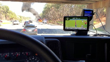 Car Ablaze on Interstate in Texas