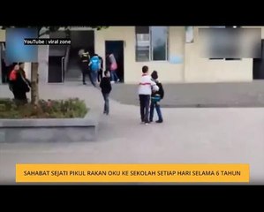 #Bualan 5 April: Sahabat sejati pikul rakan OKU ke sekolah setiap hari selama 6 tahun