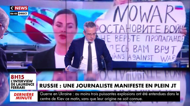 Guerre en Ukraine - Regardez cette femme qui a surgit sur le plateau du grand journal télé en Russie pour s'opposer à la guerre en Ukraine - Elle a été immédiatement arrêtée par la police