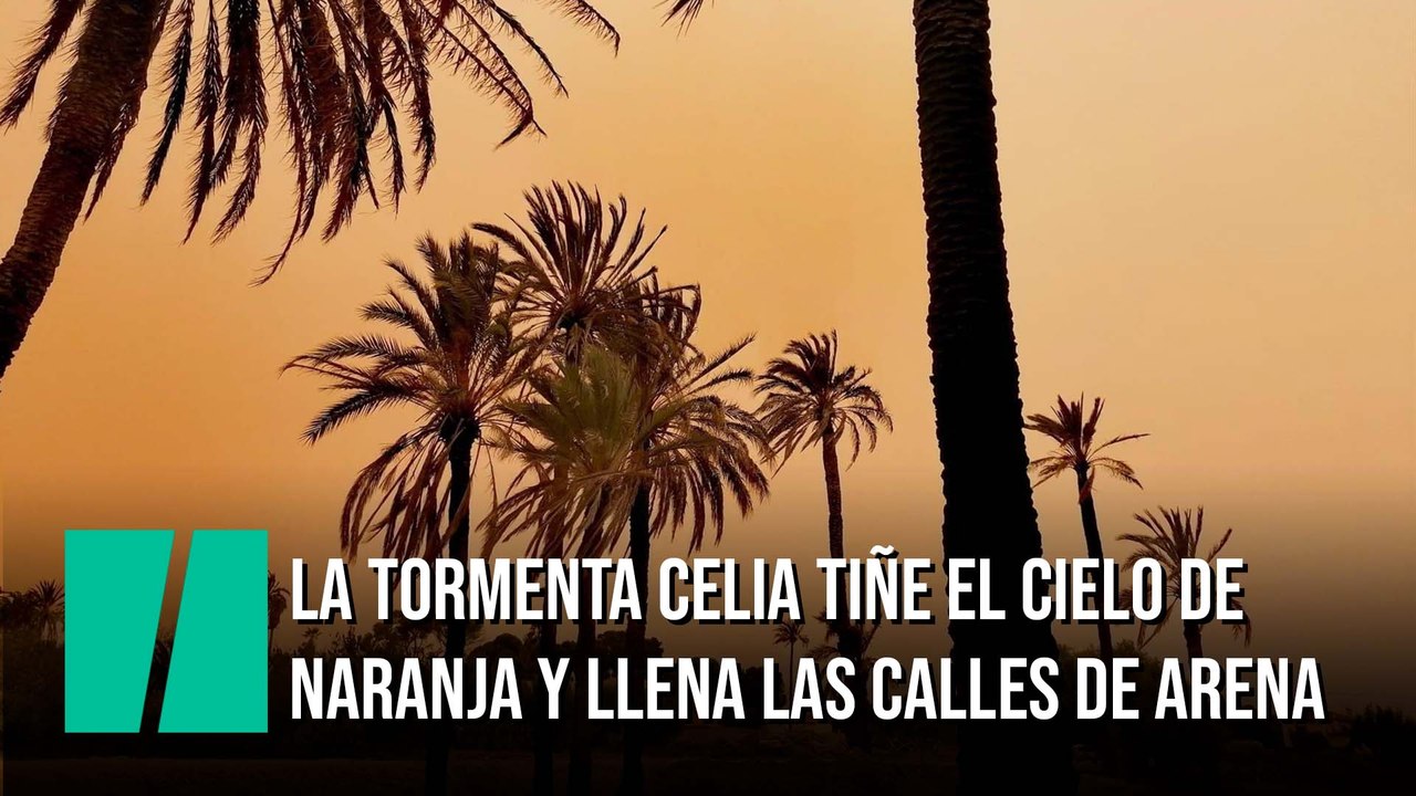 La tormenta Celia tiñe el cielo de naranja y llena las calles de arena