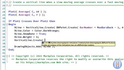 TradeStation QuickTip 71 Drawing a vertical line when there is a moving average crossover