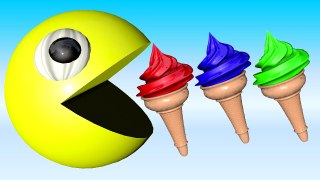 Learn Colors with Pacman and 3D Ice Cream Cone for Kids in English