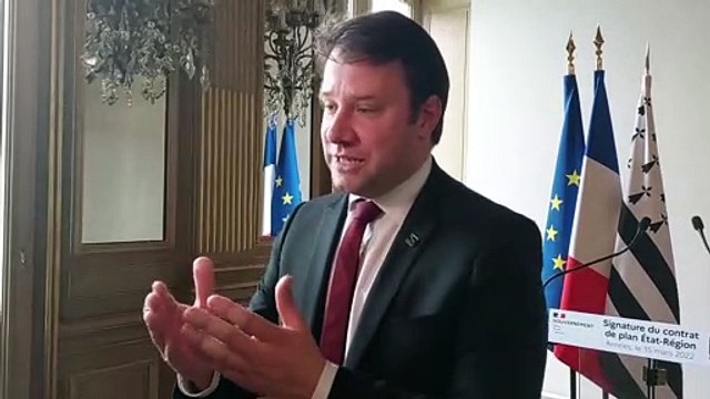 La réaction de Loïg Chesnais-Girard, président de la Région Bretagne, sur l'importante enveloppe pour l'enseignement, la recherche et l'innovation contenu dans le CPER signé avec le Premier ministre Jean Castex, ce mardi 15 mars 2022, à Rennes.